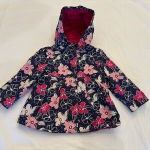 Gymboree Pink, Navy, and White Floral Raincoat - Size 2T/3T
